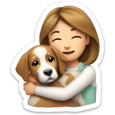 Dog cuddles girl sticker