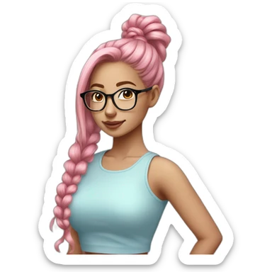 Beautiful Aesthetic Woman, glasses, light blue skirt, pink long ponytail hair, light skin sticker