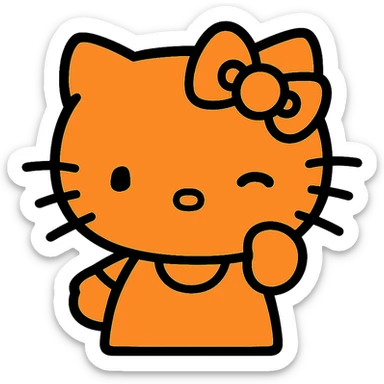 Hello Kitty character, orange color, winking expression, simple and iconic style sticker