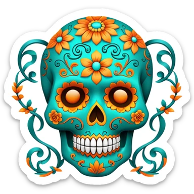 teal and orange sugar skull sticker