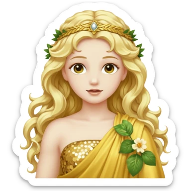 Flora, Goddess of Flowers from Roman Deities with long golden blonde wavy hair, pale yellow sequin toga  sticker