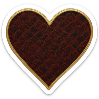 red lace on black leather heart with gold border sticker