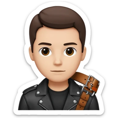 Person with straight face and belt in hand sticker