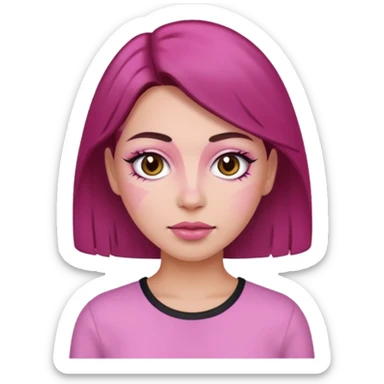 Woman with pink all skin, white background, dark brown hair and hazel eyes and brown eyebrows sticker