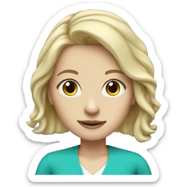 Pale girl blonde hair teacher wearing turquoise  sticker