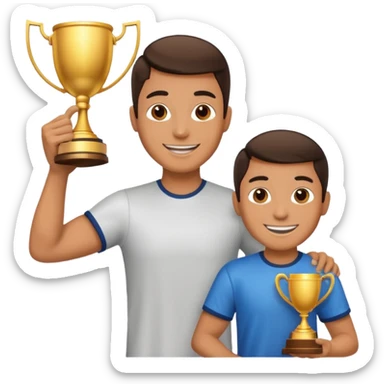 man raising a trophy sticker