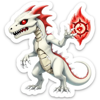 Shiny White Evil Glowing Eldritch Skeletal Creepy Edgy Badass Cool Marowak-Salandit-Duskull-Darkdramon-fusion with bloody red markings sticker