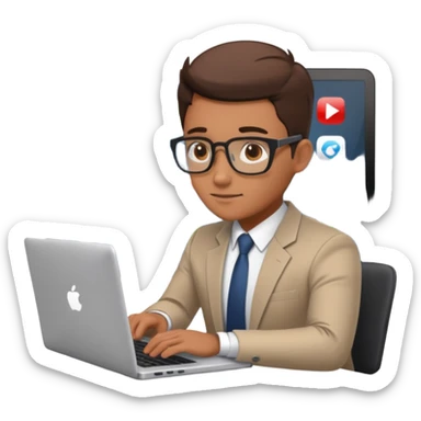 american bussiness man technologist working on a laptop watching graphics sticker