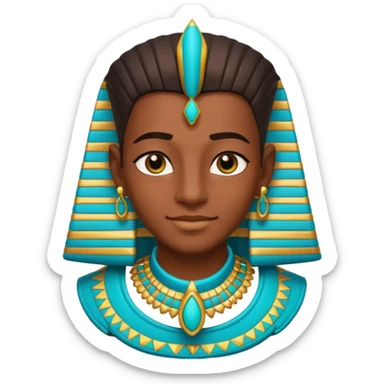 A young pharaoh with bright eyeliner, turquoise collar, and a confident proud smile.
 sticker