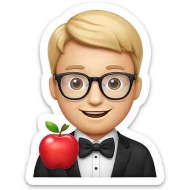nerd emoji with large glasses, bow tie, happy face, apple style sticker