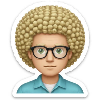 white guy with curly blonde afro and light blue ish green eyes with black glasses  sticker