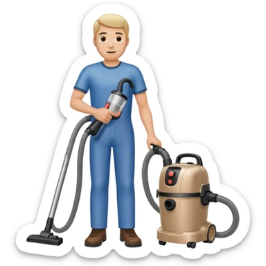 técnico de limpieza hombre sujetando la manguera de una aspiradora de agua sticker