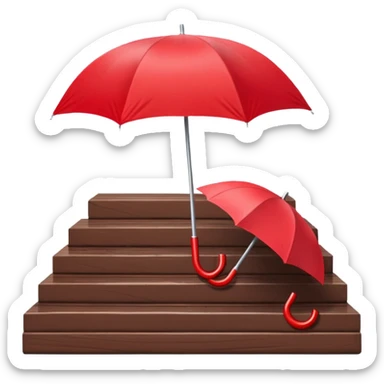 Red umbrella on stair railing, Lost Umbrellas. sticker