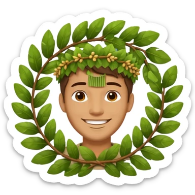 a man wearing a large leaf wreath sticker