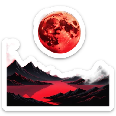 Edgy Black night sky with big Red vibrant neon-crimson-blood-moon Aesthetic Scenery full picture  sticker