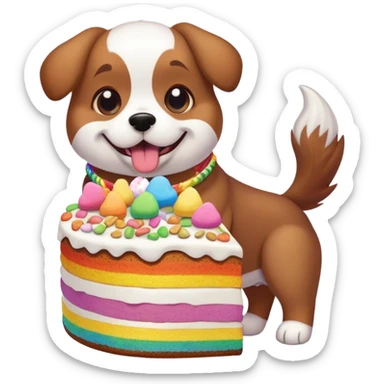 Dog eating cake with rainbow marshmallows lucky charms  sticker