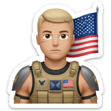 generate realistic manly white american soldier in body armor and full uniform with small usa flag on shoulder sticker