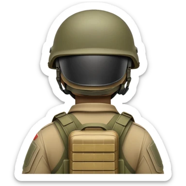 rear view of army soldier wearing combat helmet sticker