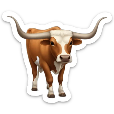 bull, Texas Longhorn with solid brown face, long long long long horns, full body sticker