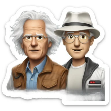 Doc Brown and Marty McFly in the flying DeLorean sticker