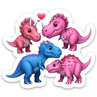 2 Dino one Triceratops cute pink kawei in love with one Blue t-Rex  sticker