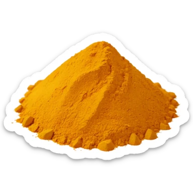 apple style emoji of curry powder, loose irregular scatter of golden yellow to ochre powder, fine grainy, softly mounded, clean 3D look, soft shadows, no extra objects, no faces, transparent background, optimized for small emoji size sticker