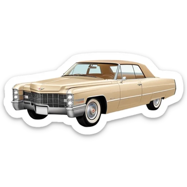 Abstracted beige 1966 Cadillac DeVille, minimal lines and simple shapes, clean 30-degree view, only hint of essential features, Once Upon a Hollywood car, iOS emoji style sticker