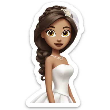 Bratz, bride, brunette half up half down hair, white skin, brown almond cat eyes sticker
