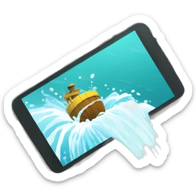 agua descendo de uma cachoeira baixa com um coqueiro no fundo sticker