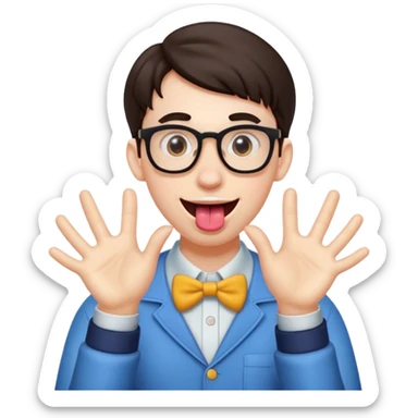 Goofy nerd with tongue out and hands facing outward sticker