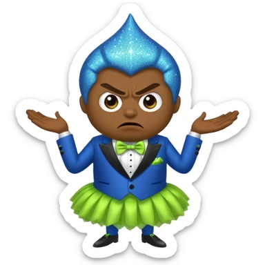 Angry blue banana fruit wearing a sparkly lime green tuxedo and tutu sticker