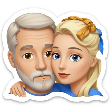Cuddling Man with hazel eyes and gray beard kissing sexy  blonde blue-eyed  woman sticker