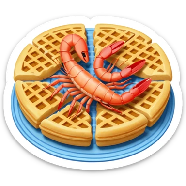Shrimp with on a blue waffle sticker