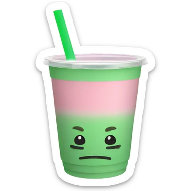 Pink boba green tea plastic cup  sticker