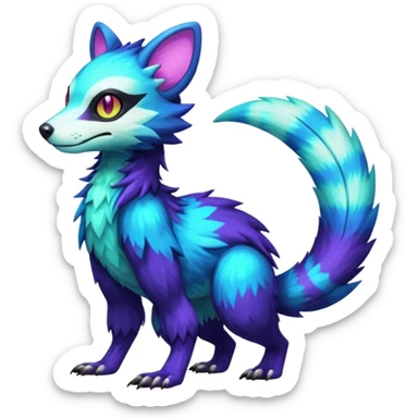 Colorful translucent luminescent neon-glowing Trico-Sergal-Furret-Ferret-Wolverine-Vernid-furry-fursona-fusion-Fakemon-animal-hybrid-creature, full body sticker