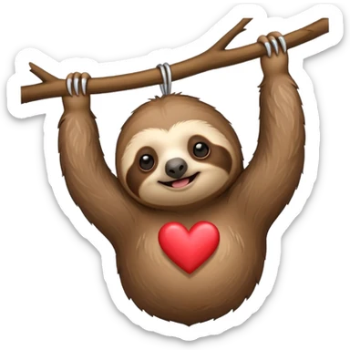 Hanging sloth with heart sticker