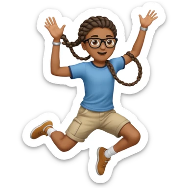 black boy with glasses and braided hair jumping sticker