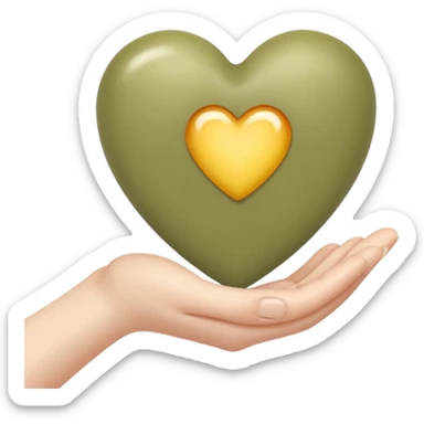 Pale olive heart in the hand sticker