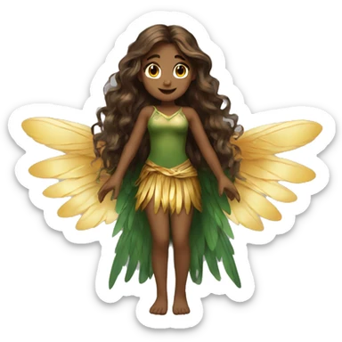 big wings, Beautiful, fairy, gold, brown, dark green, green, long hair sticker