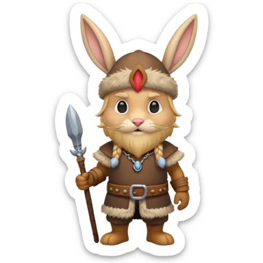 a cartoon Viking fully body rabbit with horned cap sticker