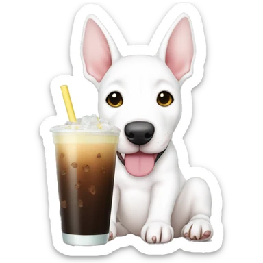english bull terrier cute puppy drinking boba sticker