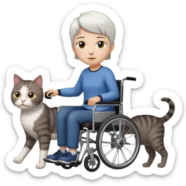 full body small short hair dark brown and white cat with hazel eyes walking in a wheelchair for cats sticker