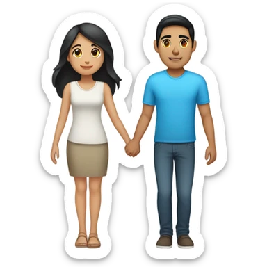 a couple holding hands. the guy has black middle part hair and is Persian and Filipino mix. the girl has brown brunette medium length hair white and asian mix. sticker