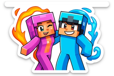 Change the expression of the middle left character to a winking face, keeping the style and appearance the same, inspired by playful Minecraft-style expressions. Transparent background. sticker