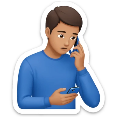 a man hunched over his cell phone, flat color icon style sticker
