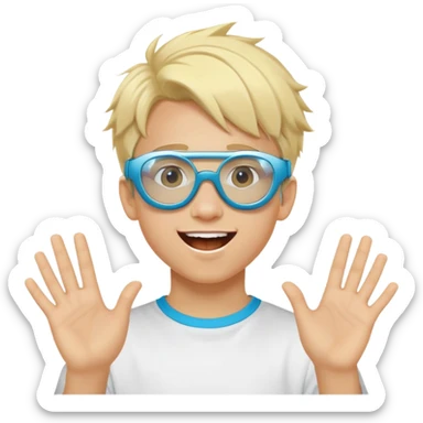 Blond-haired boy having fun at a very excited rave wearing futuristic glasses  sticker