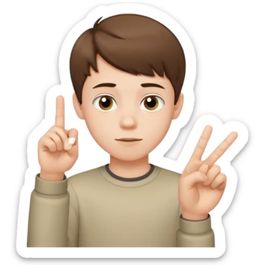 Pale young teenage boy with short brown hair giving middle finger sticker