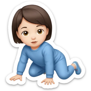 short brunette hair baby crawling on the floor with cute clothes sticker