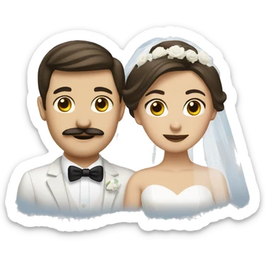 brunette Bride and  groom mustache sticker