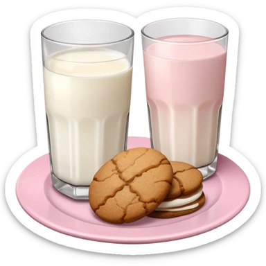 glass of milk, ginger cookies on a pink plate sticker